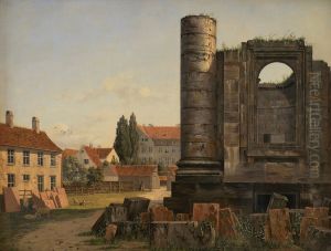 Parti af Marmorpladsen med ruinerne af den ufuldforte Frederikskirke by Thorald Laessoe