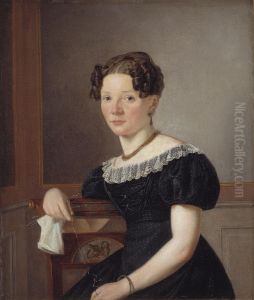 Dame med strikketoj. En af kunstnerens sostre (?) by Wilhelm Bendz
