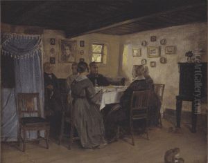 The Artist's Friends and Family Seated Round a Table. Vejby, North Zealand by P. C. Skovgaard