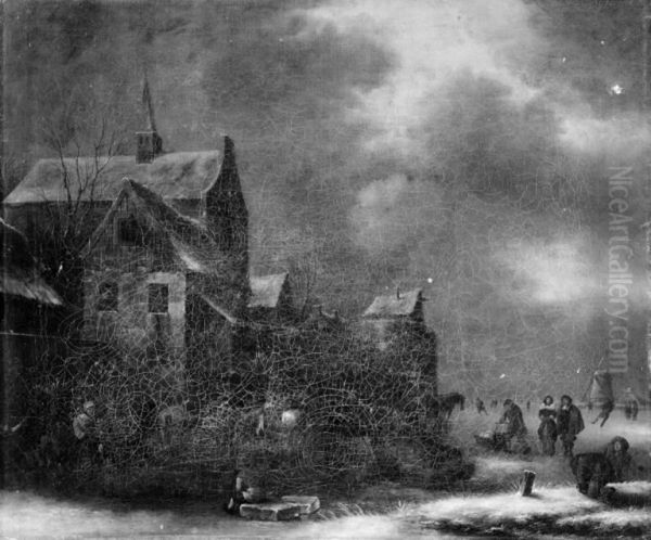Winter Scenery. Dutch Town with a Watermill - view 1
