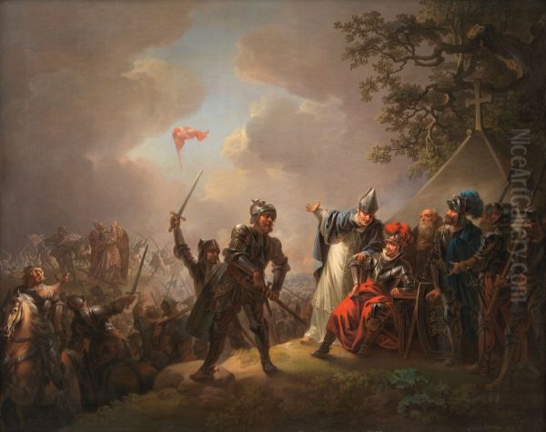 Dannebrog falder ned fra himlen under Volmerslaget ved Lyndanisse (Tallin) i Estland den 15. juni 1219 - view 1