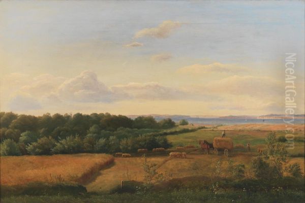 A Funen Landscape at Harvest Time with Wedellsborghoved in the Background - view 1