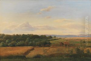 A Funen Landscape at Harvest Time with Wedellsborghoved in the Background A Funen Landscape at Harvest Time with Wedellsborghoved in the Background