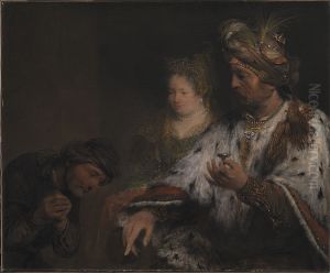 Den persiske kong Ahasverus giver Mordokaj ringen by Arent de Gelder