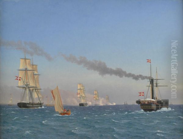 Christian VIII Aboard his Steamship "AEgir" Watching the Manoeuvres of a Squadron near Copenhagen - view 1