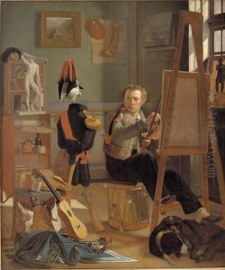 En bataillemaler, Jorgen Sonne (1801-90) i sit arbejdsvaerelse by Ditlev Blunck