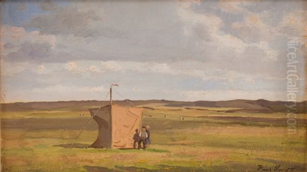 Jysk hedelandskab med kunstnerens vindskaerm - view 1