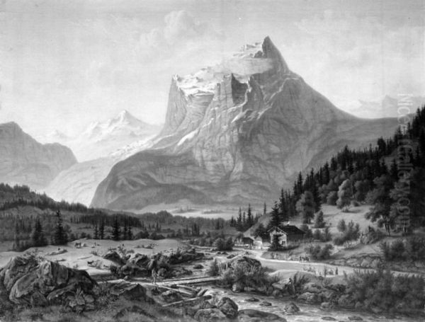 Et schweizerlandskab med bjerget Wetterhorn - view 1