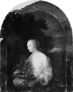 A Young Girl with a Vase of Flowers by Adriaen Van Der Werff