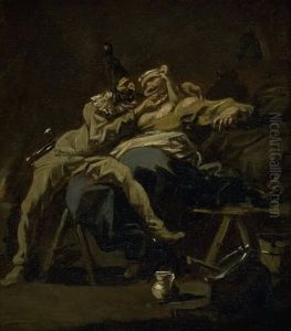 Pulcinella and Colombina by Alessandro Magnasco
