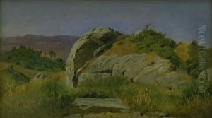 Landskab med klippe i forgrunden. Civitella