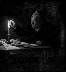 En gammel mand ifaerd med at forsegle et brev by Julius Exner