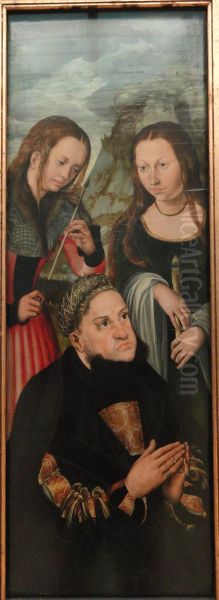 The Elector Frederic the Wise of Saxony (1463-1525) with the Saints Ursula (left) and Genevieve (right) - view 1