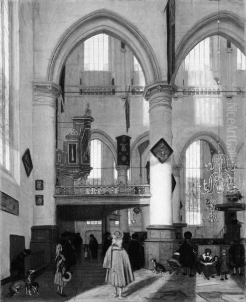 Det indre af Oude Kerk i Amsterdam under en praediken - view 1