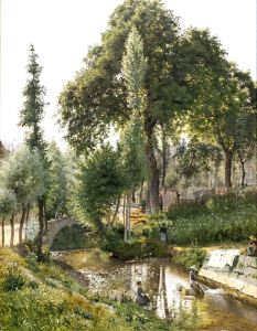 Landscape from the Savoy with women who wash in the river by Vilhelm Kyhn
