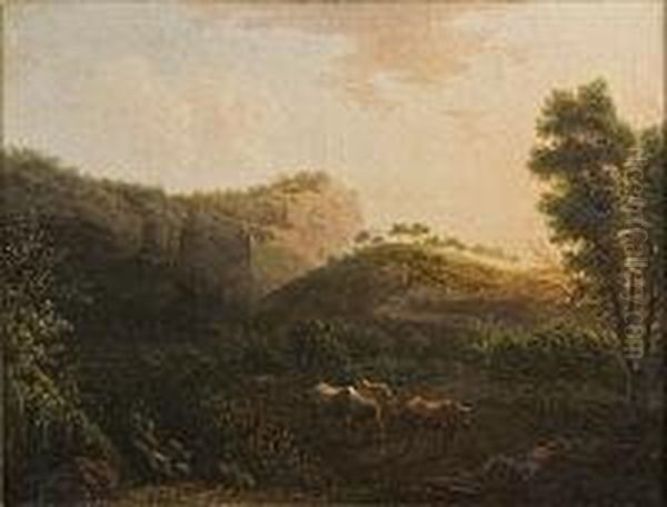 Swain With Cattle In A Wooded Valley Landscape - view 1