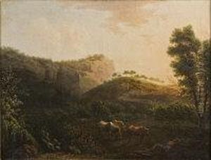 Swain With Cattle In A Wooded Valley Landscape by Robert Carver