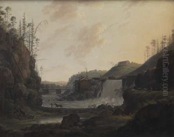 River Landscape with a Waterfall near Bogstad in Norway - view 1