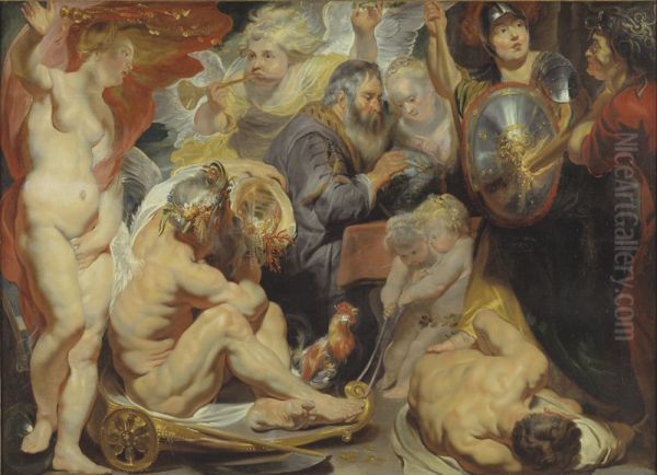 Allegory on Science. Minerva and Cronus protect Science against Envy and Ignorance - view 1