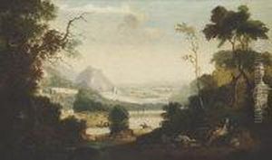 Idyllic Landscape With Gentleman Hunter Resting