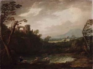 Paesaggio Con L'approdo Di Una Barca Presso Un Castello by Robert Carver