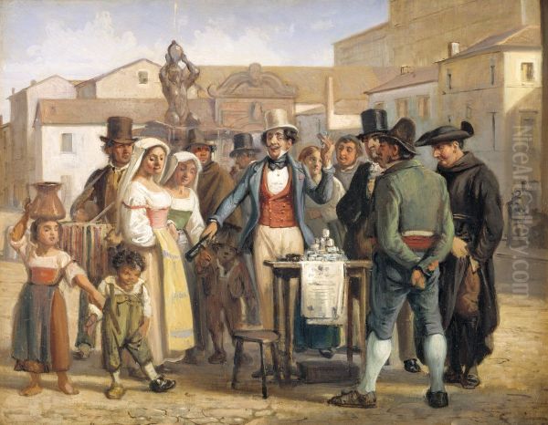 A Charlatan Selling Blacking in the Piazza Barberini in Rome - view 1