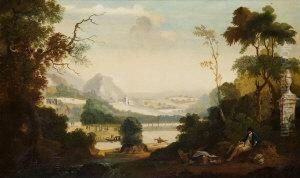 Idylic Landscape With Gentleman Hunter Resting