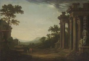 A Classical Landscape With Ruins And Figures In The Foreground by Robert Carver