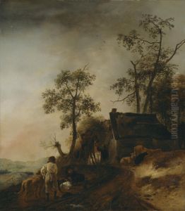 In front of the inn (Country scene with a hunting party) by Philips Wouwerman