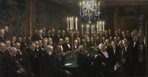 skitse til "Et Mode i Videnskabernes Selskab" by Peder Severin Kroyer
