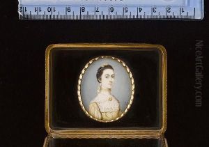 A Lady, Wearing Yellow Dress With Slashed Sleeves To Reveal White, White Lace Trimmed Panel And Matching Collar Held With Yellow Ribbon, Drop Pearl Earring And Yellow Ribbon Choker, Her Hair Adorned With String Of Pearls And Yellow Bow. by Penelope Carwardine