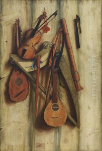 Board Partition with Musical Instruments. Trompe l'oeil by Cornelis Norbertus Gijsbrechts