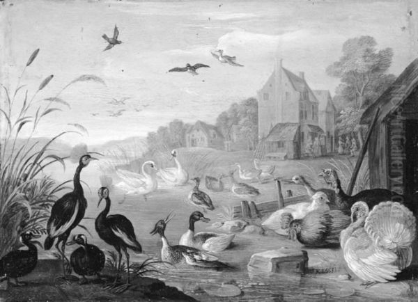 A River Landscape with Turkeys and Poultry - view 1