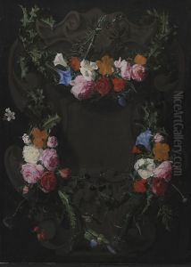 A Stone Cartouche with a Garland of Flowers by Daniel Seghers