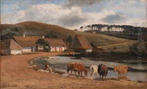 Cows being Watered at a Village Pond. Brofelde, Zealand
