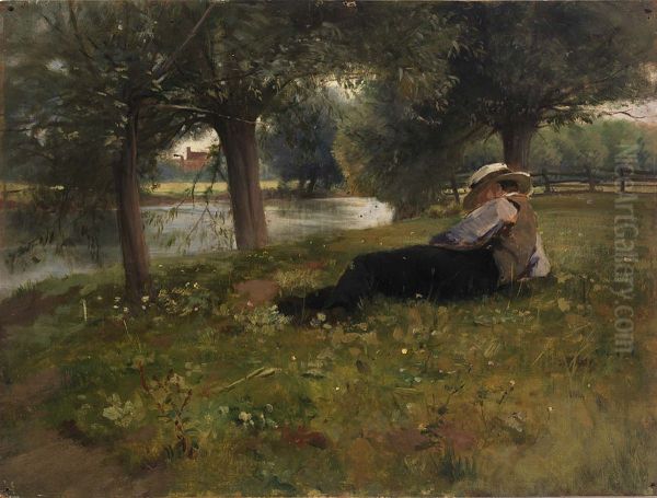Man Reclining beside a Stream - view 1