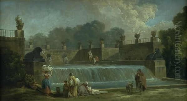 A Fountain with Washerwomen - view 1