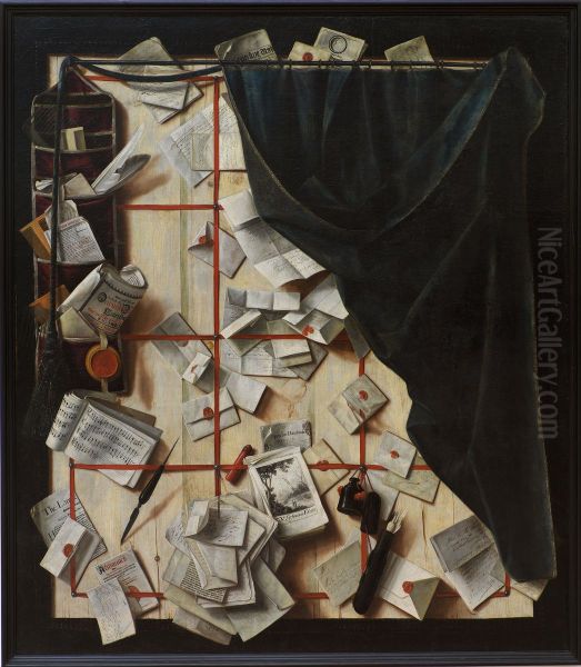 Trompe l'oeil. Board Partition with Letter Rack and Music Book - view 1