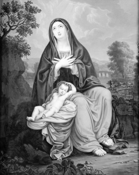 Jomfru Maria med det sovende Jesusbarn i et landskab - view 1