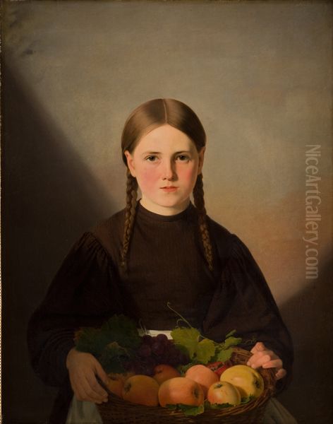 A Girl with a Basket of Fruits - view 1