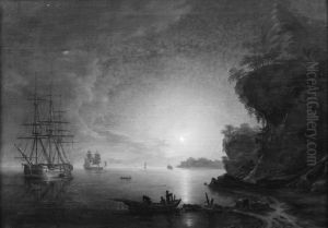 A Seascape. Moonlight by Christian Frederik Ferdinand Thoming