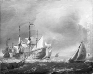 Seascape with Dutch Men-of-War and Fishing Boats by Ludolf Bakhuizen