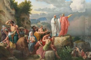 Moses lader Det Rode Hav traede tilbage og Faraos haer oversvommes by Christoffer Wilhelm Eckersberg