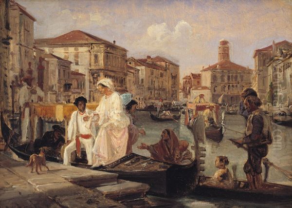 Alighting from a Gondola in Venice - view 1