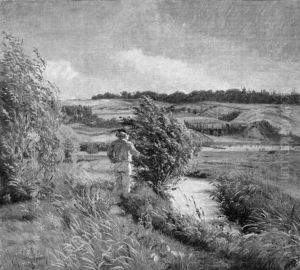 Landskab med en fiskende dreng ved en baek Landskab med en fiskende dreng ved en baek