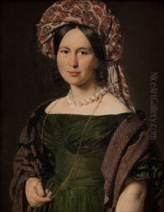Cathrine Jensen, nee Lorenzen, the Artist's Wife Wearing a Turban by Christian Albrecht Jensen