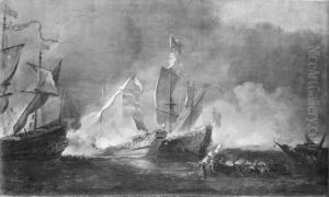 A Turkish Galley in an Encounter with two British Warships by Willem van de Velde the Younger