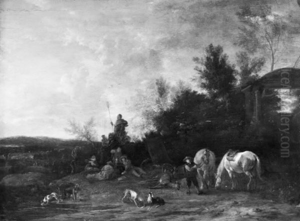 Evening Scenery with Resting Hunters - view 1