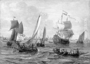 Skibe og robade pa havet ud for Amsterdam by Abraham Storck