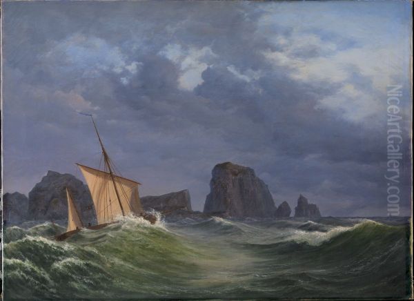 En shetlandsk fiskerbad i stormfuldt vejr nord for Orkneyoerne - view 1